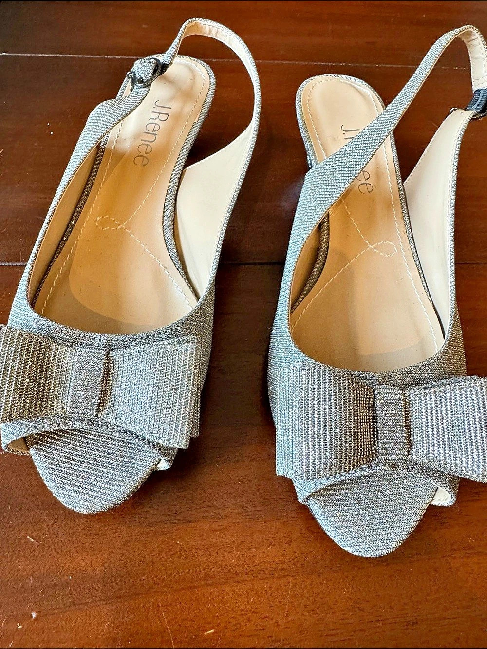 J. Rene Silver Bow Slingback Heels